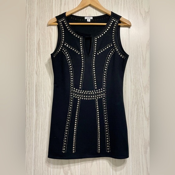 Cache Silver Studded Sleeveless Mini Dress Black Metal Size Medium EUC - Picture 1 of 4